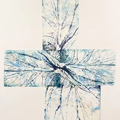 Original Nancy Shand Transfer Drawing and Pastel - "Winter Cross"