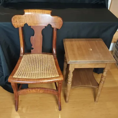 Small Cane Seat Chair And Side Table 