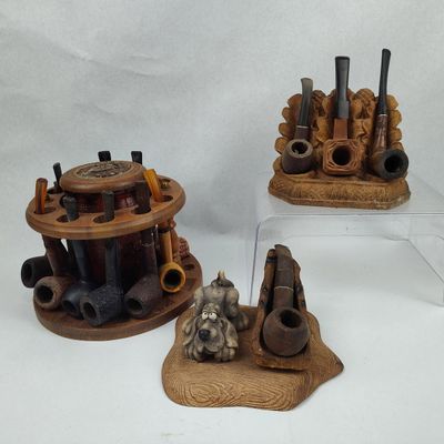 Sale Photo Thumbnail #349: Vtg Smoking Pipes, Stands & Humidor Set