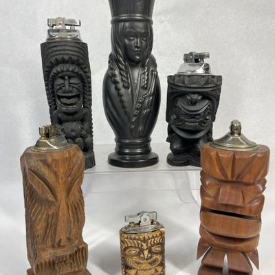 Sale Photo Thumbnail #296: 6 Vtg Tiki & Hawaiiana Table Lighters