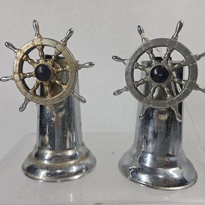 Sale Photo Thumbnail #216: Pair American Ship Wheel Table Lighters