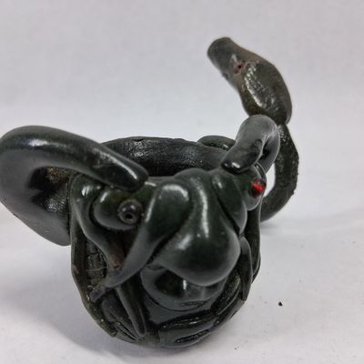 Sale Photo Thumbnail #200: Pair Grotesque Figural Snake Stem Pipes