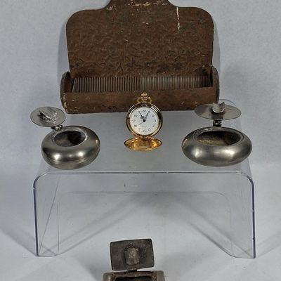 Sale Photo Thumbnail #125: Vtg Pendant Watch, Comb Holder & Boxes