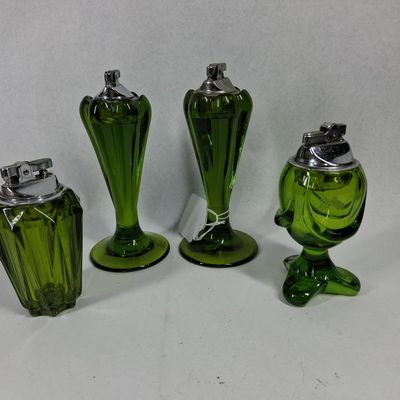 Sale Photo Thumbnail #45: Set 4 Mid-C. Green Glass Table Lighters