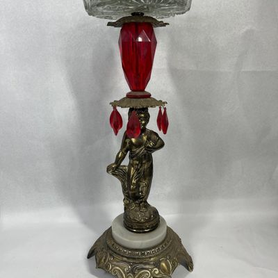 Sale Photo Thumbnail #249: Vtg Cherub Ashtray Stand w/ Ruby Prisms