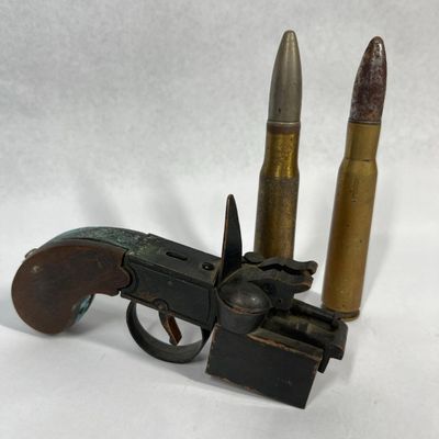 Sale Photo Thumbnail #360: 3 Vtg Table Lighters: Flintlock & WWII
