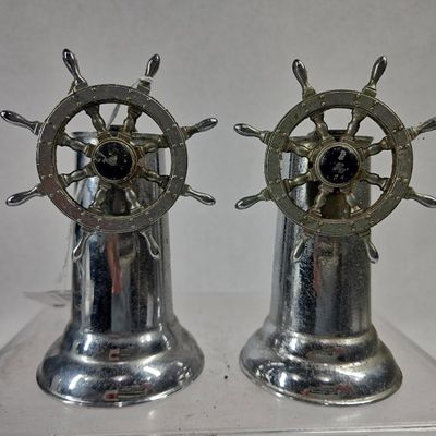 Sale Photo Thumbnail #181: Pair Chrome Ship Wheel Table Lighters