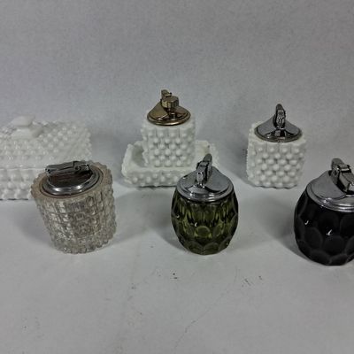 Sale Photo Thumbnail #77: Vtg Glass Table Lighters & Trinket Box