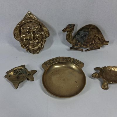 Sale Photo Thumbnail #192: 5 Vtg Cast Brass Novelty Trays & Dishes