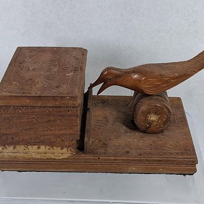 Sale Photo Thumbnail #132: Vtg Wood Woodpecker Cigarette Dispenser