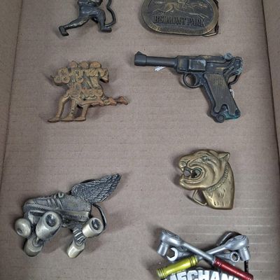Sale Photo Thumbnail #75: Set 7 Vtg Novelty & Commem Belt Buckles