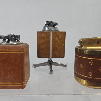 Sale Photo Thumbnail #165: Set 3 Mid-C. Table Lighters w/ Ronson