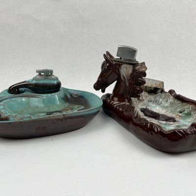 Sale Photo Thumbnail #318: Pair Japanese Drip-Glazed Ashtray/Ltrs