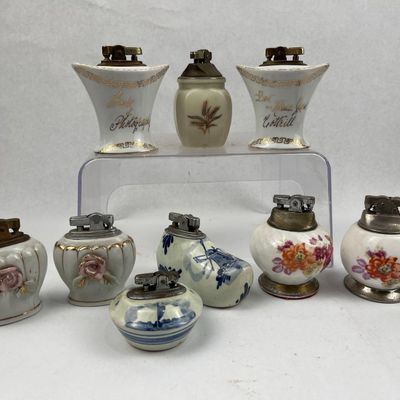 Sale Photo Thumbnail #366: Vtg Porc. & Glass Table Lighters
