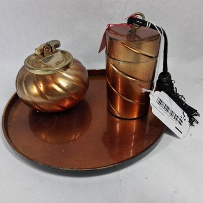 Sale Photo Thumbnail #413: Mid-C. Copper-Toned Smoking Set w/ Tray