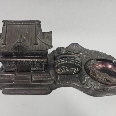 Sale Photo Thumbnail #56: Japanese Metal Landscape Smoking Set