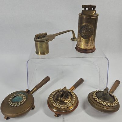Sale Photo Thumbnail #252: Vtg Brass & Wood Lighters & Lidded Box