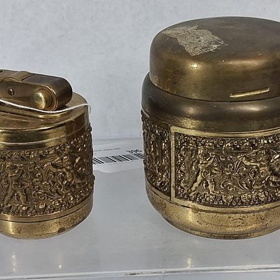 Sale Photo Thumbnail #395: Brass Smoking Set w/ Relief Putti Bands