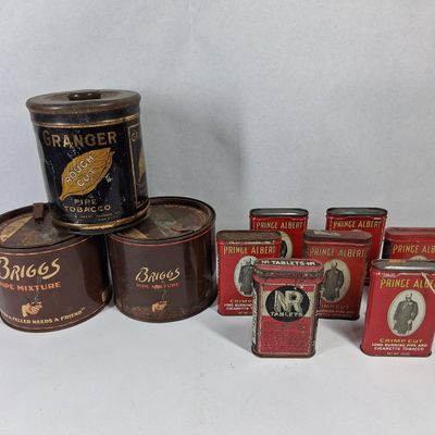 Sale Photo Thumbnail #47: 10 Vtg Litho Metal Tobacco & Med Tins