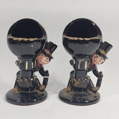 Sale Photo Thumbnail #25: Pair Ceramic Drunken Gentleman Ashtrays
