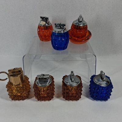 Sale Photo Thumbnail #170: 8 Vtg Pressed Glass Lighters & Ashtray