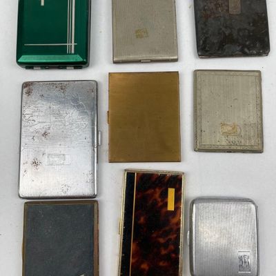 Sale Photo Thumbnail #374: Set Vtg Metal Cigarette Cases & Lighter