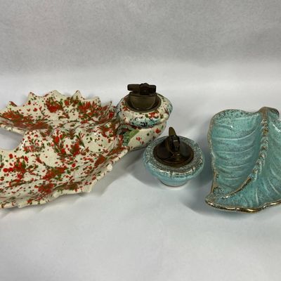 Sale Photo Thumbnail #279: 2 Mid-C. Ceramic Leaf Lighter & Ashtray