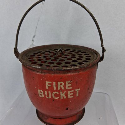Sale Photo Thumbnail #121: Vtg Red Metal Fire Bucket Ashtray w/Lid