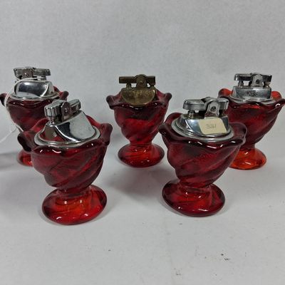 Sale Photo Thumbnail #46: Set 5 Japanese Amberina Table Lighters