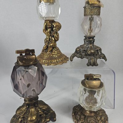 Sale Photo Thumbnail #206: Set Crystal & Gilt Metal Table Lighters