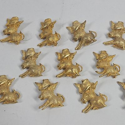 Sale Photo Thumbnail #238: 13 Gold-Tone Bucking Donkey Brooches