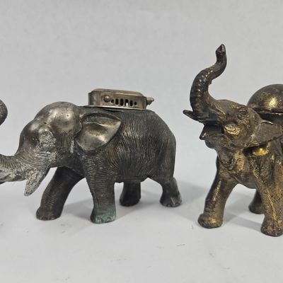 Sale Photo Thumbnail #29: Pair Japanese Metal Elephant Lighters