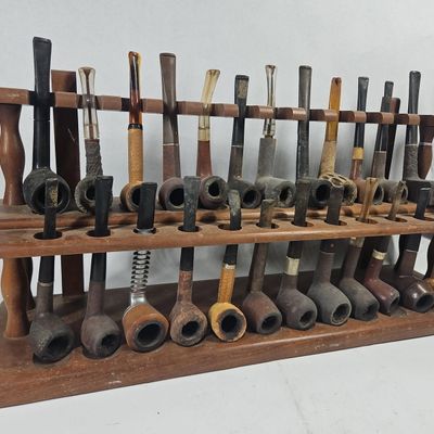 Sale Photo Thumbnail #6: Vtg Estate Tobacco Pipes & Wood Rack