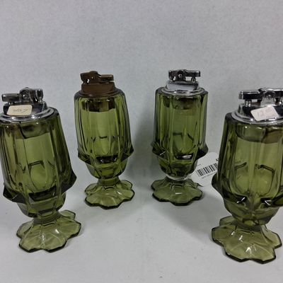 Sale Photo Thumbnail #44: Set Fenton Green Pressed Glass Lighters