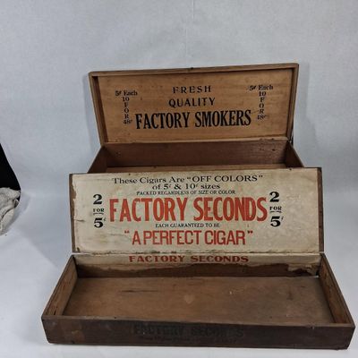 Sale Photo Thumbnail #355: Two Vtg Wooden Advertising Cigar Boxes