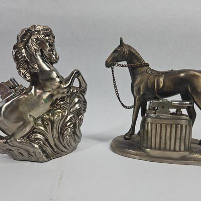 Sale Photo Thumbnail #246: Pair Cast Metal Horse Table Lighters