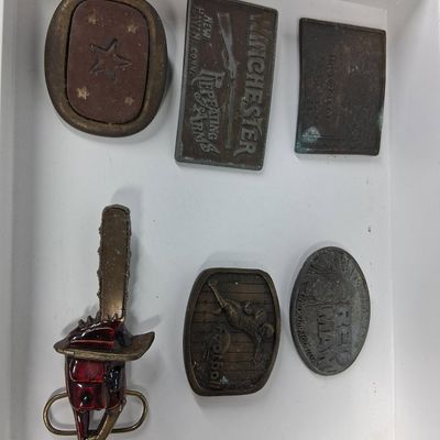 Sale Photo Thumbnail #71: 6 Vtg Cast Metal Advertising Buckles