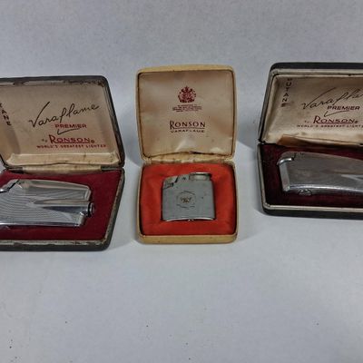 Sale Photo Thumbnail #151: 3 Vtg Ronson Varaflame Lighters & Boxes