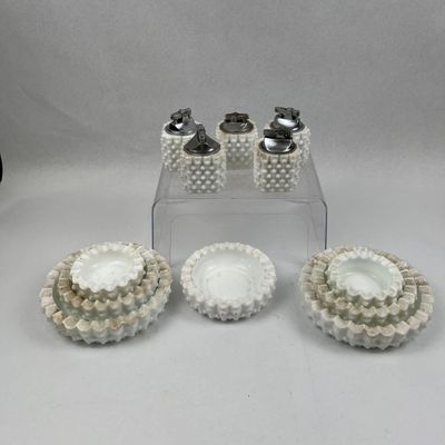 Sale Photo Thumbnail #372: 12pc Hobnail Milk Glass Lighter/Ashtray