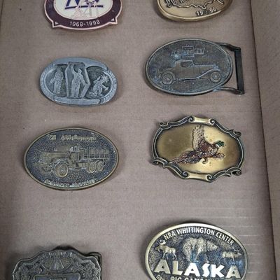 Sale Photo Thumbnail #76: Set 8 Vtg Chevy, AM & NRA Belt Buckles