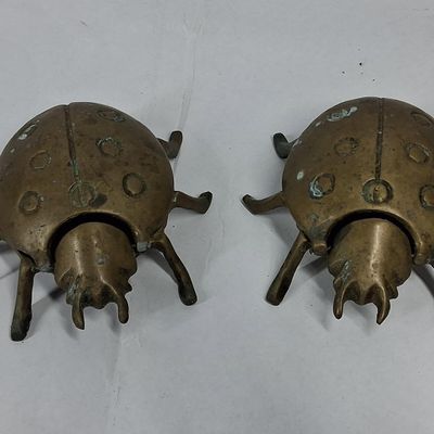 Sale Photo Thumbnail #120: Pair Cast Brass Beetle Lidded Ashtrays