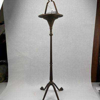Sale Photo Thumbnail #431: Vtg Patinated Metal Floor Smoker Stand