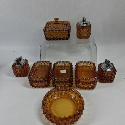Sale Photo Thumbnail #185: 8-Piece Amber Hobnail Glass Smoking Set