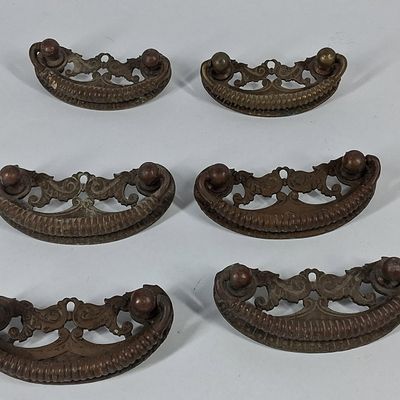 Sale Photo Thumbnail #124: Set 6 Rococo Revival Metal Drawer Pulls