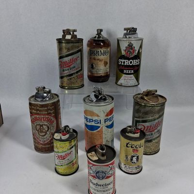 Sale Photo Thumbnail #113: Set 9 Vtg Novelty Beer & Soda Lighters