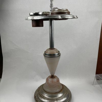 Sale Photo Thumbnail #95: Art Deco Chrome & Pink Slag Smoke Stand
