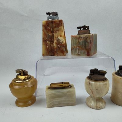 Sale Photo Thumbnail #373: Vtg Mid-C. Carved Stone Table Lighters