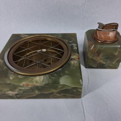 Sale Photo Thumbnail #371: Pair Mid-Century Green Onyx Smoking Set