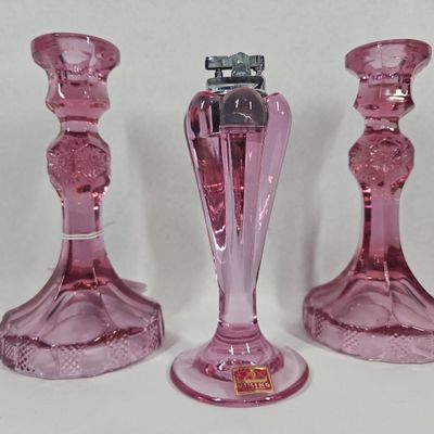 Sale Photo Thumbnail #30: Viking Pink Glass Candlesticks, Lighter