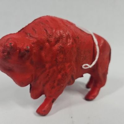 Sale Photo Thumbnail #230: Cast Iron Bison Still Bank, Red Paint